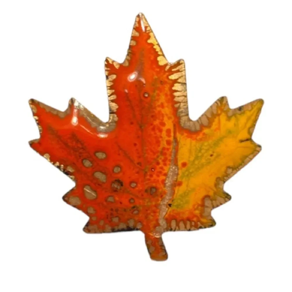 Vintage Jules Perrier Enamel Leaf Brooch
